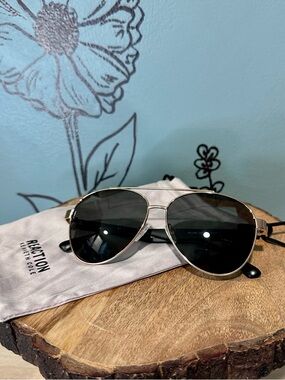 Reaction Kenneth Cole Aviator Sunglasses - Silver Frame, Black Lenses